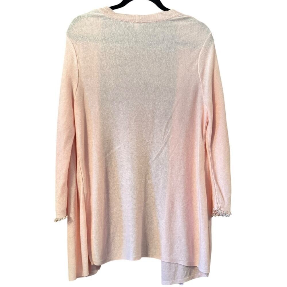 J. Jill Soft Pink Linen Blend Open Front Longline Cardigan with Fringe Cuffs L - Picture 5 of 9